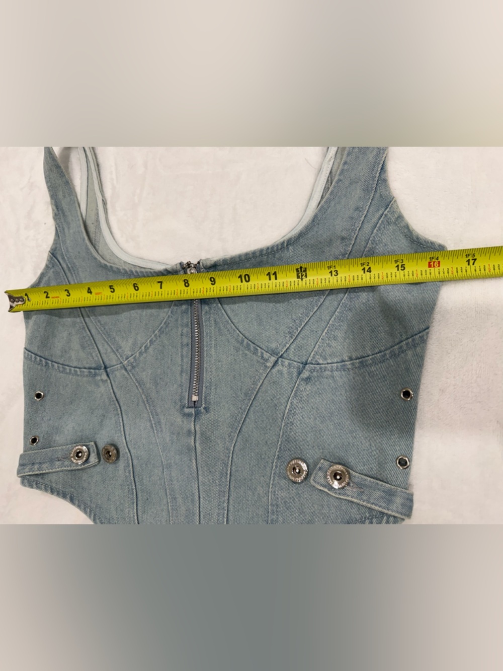 Manière De Voir Denim Corset Top Zip Front Bustier Blue Size 10 - Picture 9 of 9